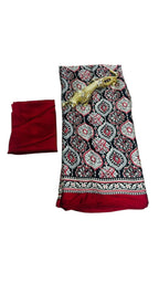 Semi Gajji Silk Saree with Ajrakh Print Border & Rich Pallu