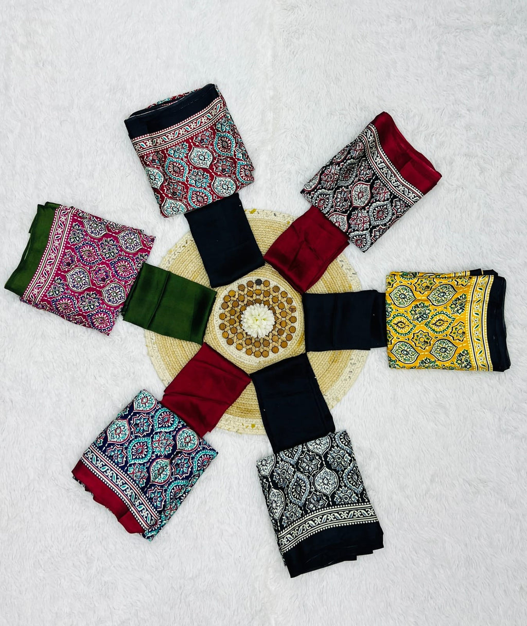 Semi Gajji Silk Saree with Ajrakh Print Border & Rich Pallu