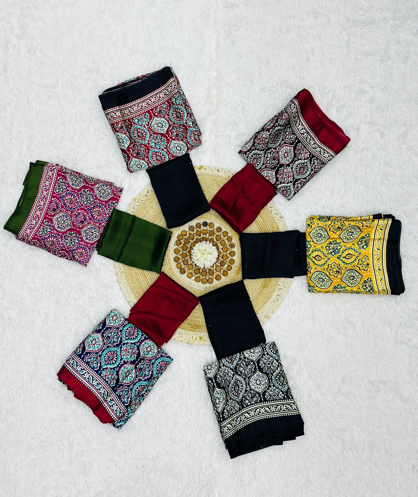 Semi Gajji Silk Saree with Ajrakh Print Border & Rich Pallu