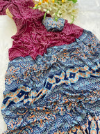 Premium Crepe Silk Saree – Ajrakh Prints with Bandhani Dot Style & Ajrakh Pallu