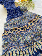 Premium Crepe Silk Saree – Ajrakh Prints with Bandhani Dot Style & Ajrakh Pallu