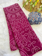 Premium Crepe Silk Saree – Ajrakh Prints with Bandhani Dot Style & Ajrakh Pallu