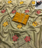 Premium Chiffon Saree – Floral Embroidery with Mirror Work Scalloped Cutwork Border