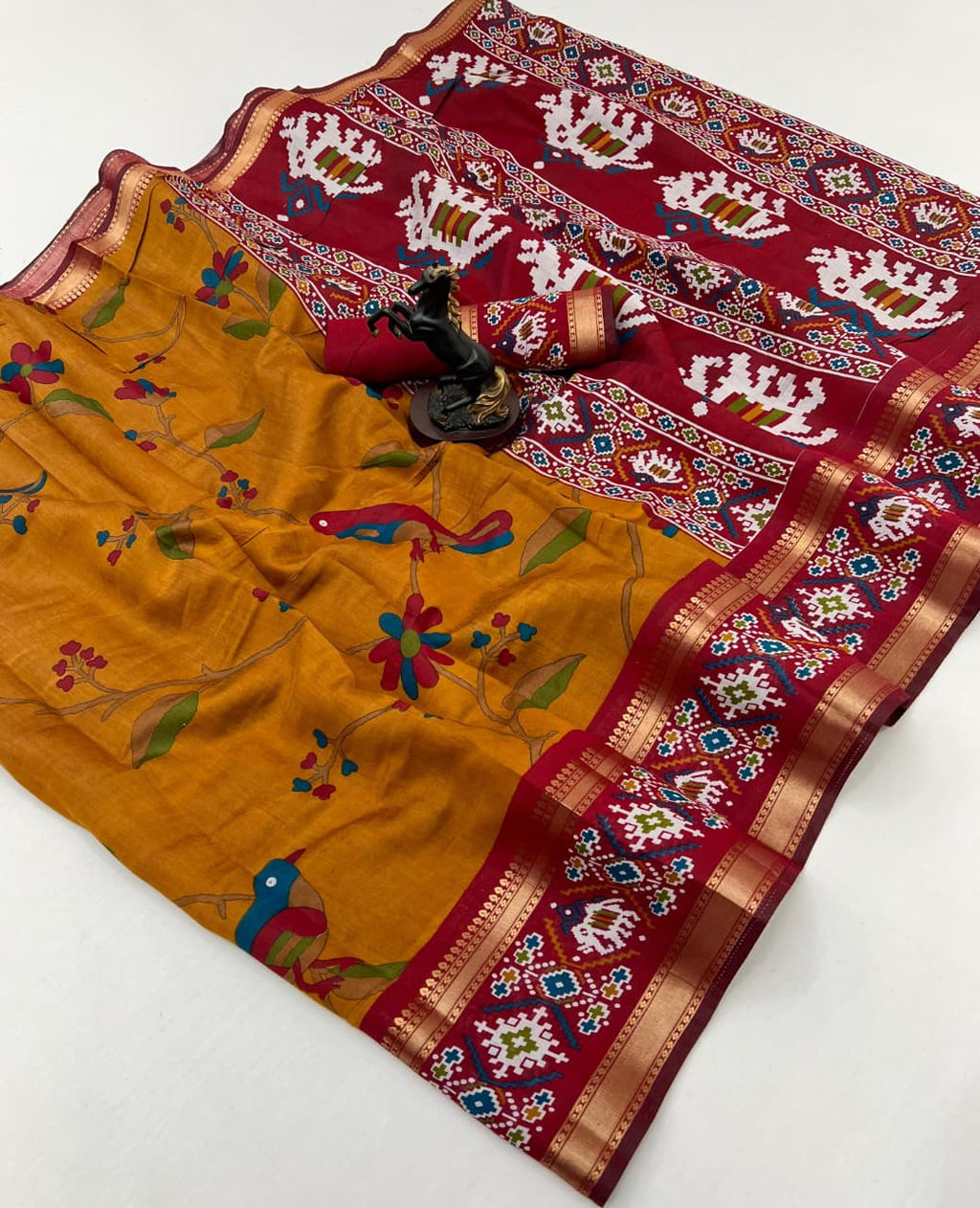 Premium Bomkai–Ikkat Inspired Silk Saree Patola – Heritage Elegance with Vibrant Motifs