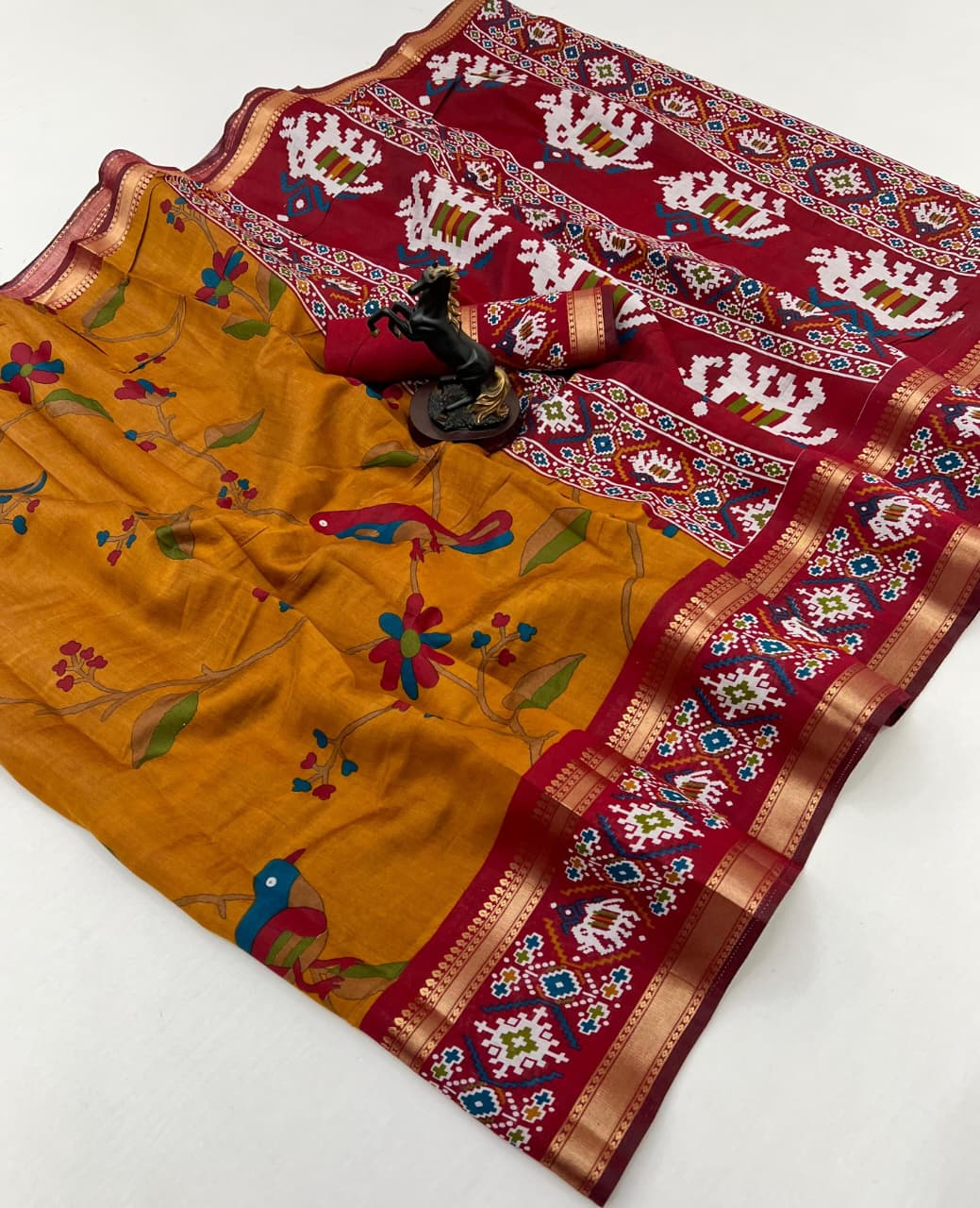 Premium Bomkai–Ikkat Inspired Silk Saree Patola – Heritage Elegance with Vibrant Motifs