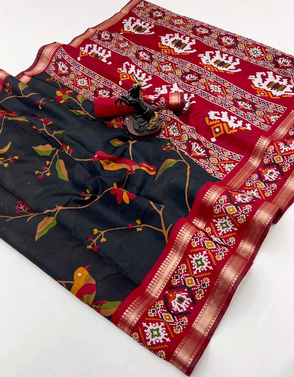 Premium Bomkai–Ikkat Inspired Silk Saree Patola – Heritage Elegance with Vibrant Motifs