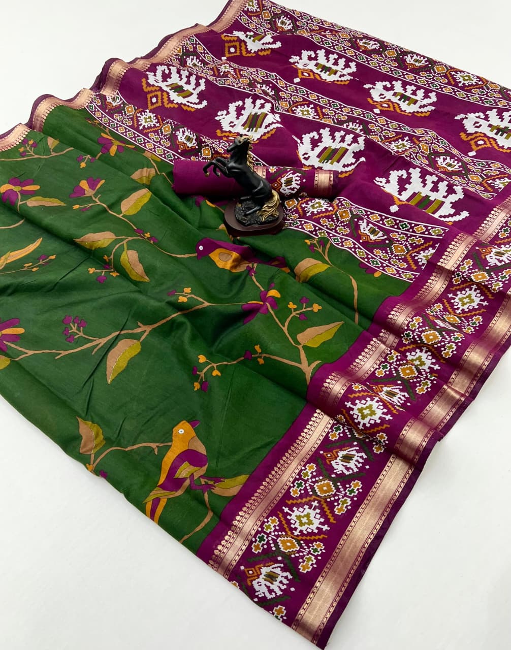 Premium Bomkai–Ikkat Inspired Silk Saree Patola – Heritage Elegance with Vibrant Motifs