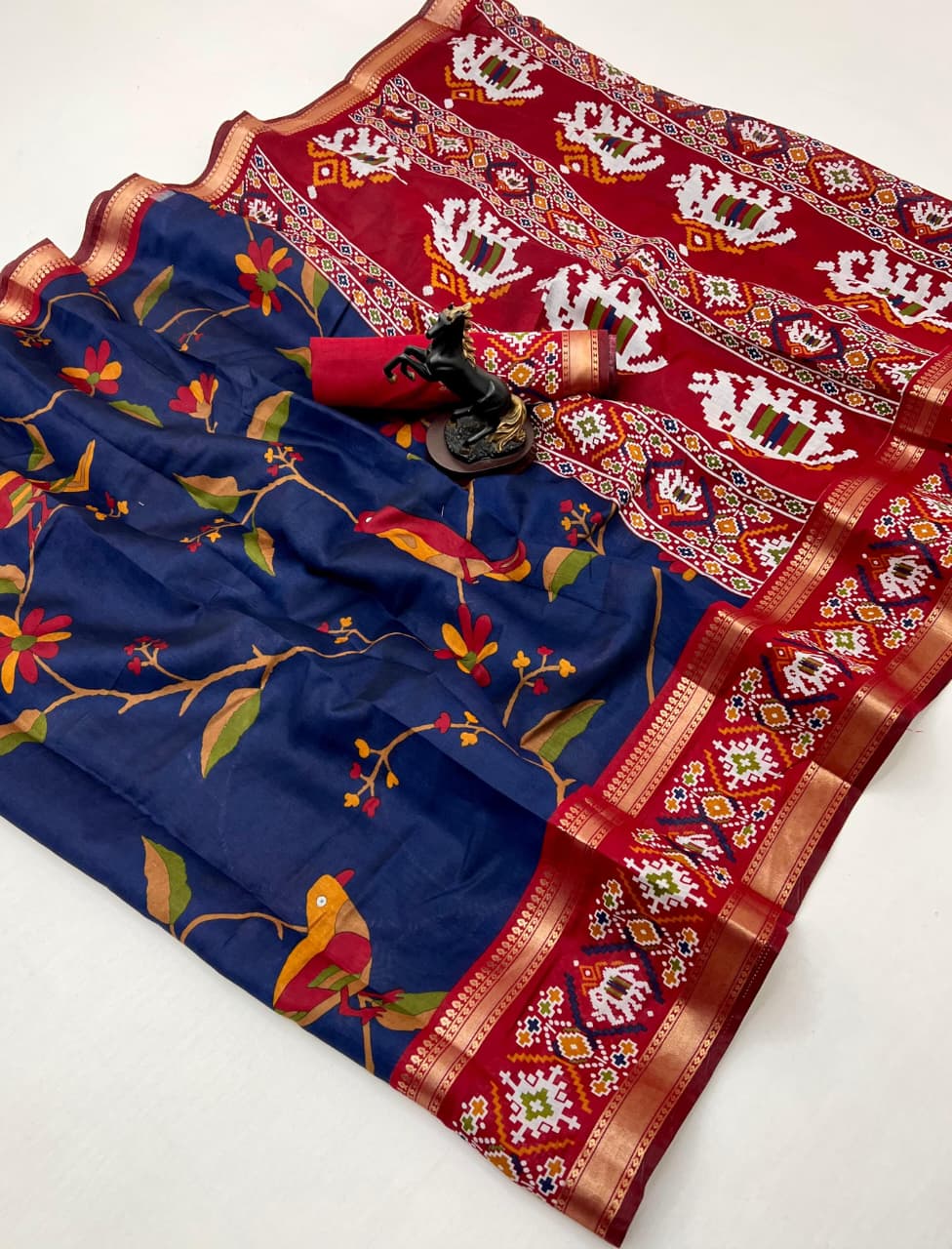 Premium Bomkai–Ikkat Inspired Silk Saree Patola – Heritage Elegance with Vibrant Motifs