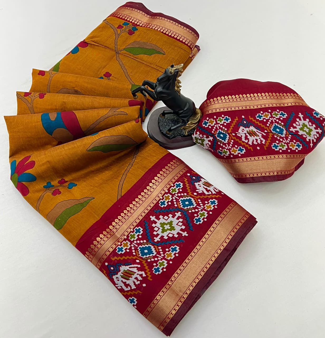 Premium Bomkai–Ikkat Inspired Silk Saree Patola – Heritage Elegance with Vibrant Motifs