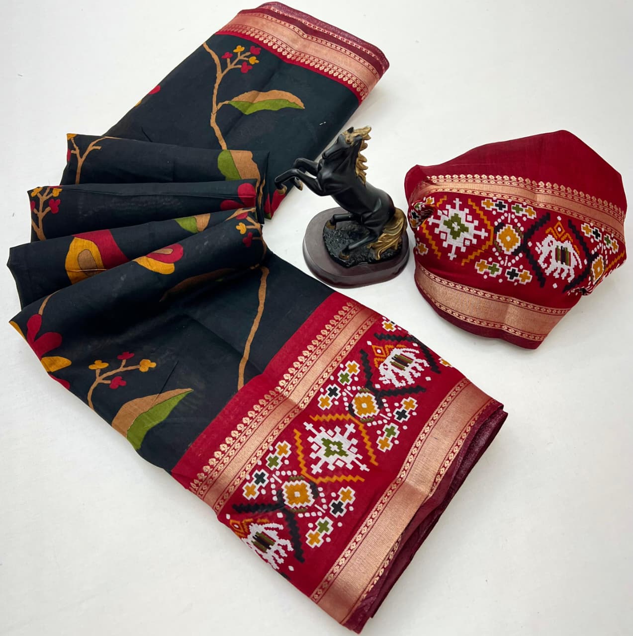 Premium Bomkai–Ikkat Inspired Silk Saree Patola – Heritage Elegance with Vibrant Motifs
