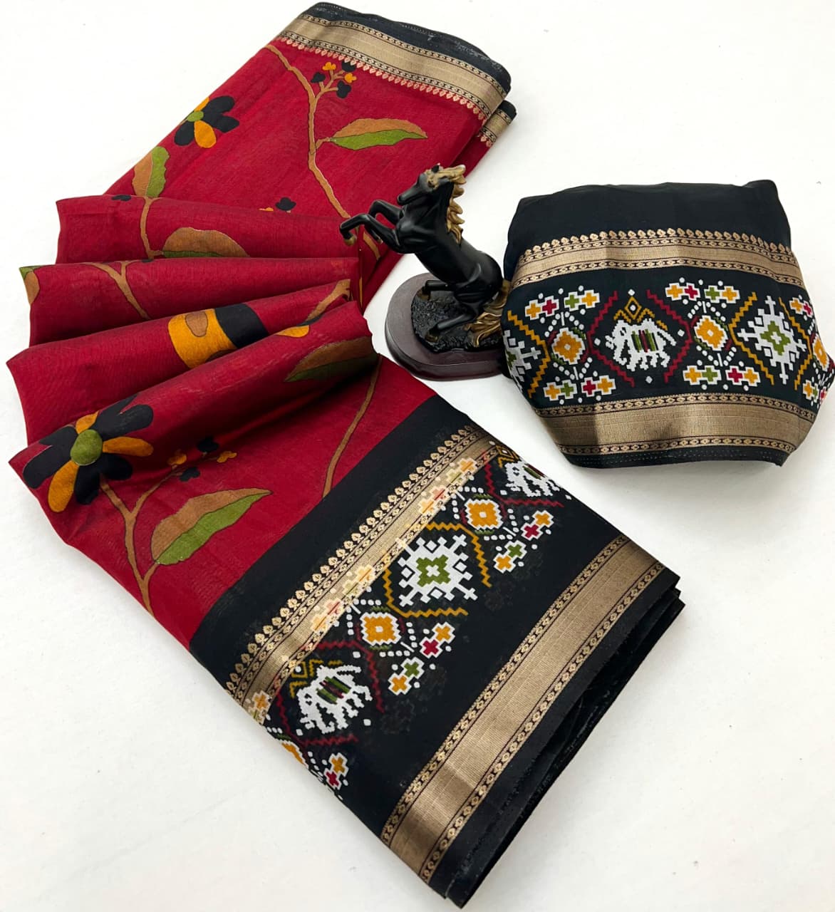 Premium Bomkai–Ikkat Inspired Silk Saree Patola – Heritage Elegance with Vibrant Motifs