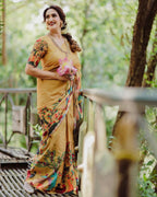 Handloom Tussar Silk Saree with Kalamkari Digital Print & Arco Border – Premium Collection