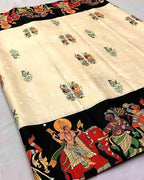 Handloom Tussar Silk Kalamkari Digital Print Saree with Tassel Pallu