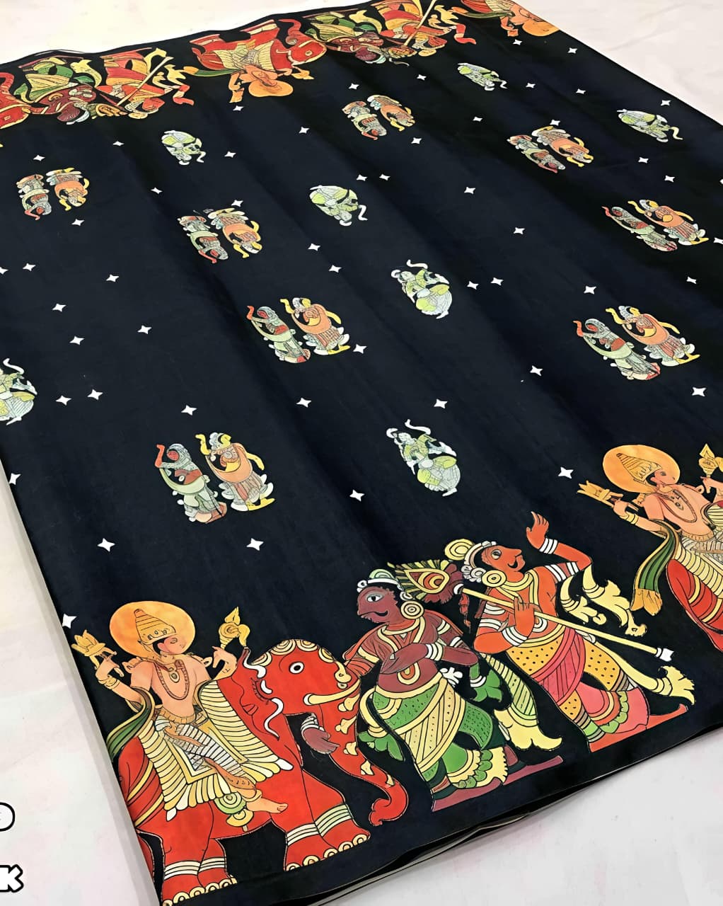 Handloom Tussar Silk Kalamkari Digital Print Saree with Tassel Pallu