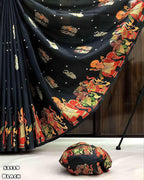 Handloom Tussar Silk Kalamkari Digital Print Saree with Tassel Pallu