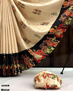 Handloom Tussar Silk Kalamkari Digital Print Saree with Tassel Pallu