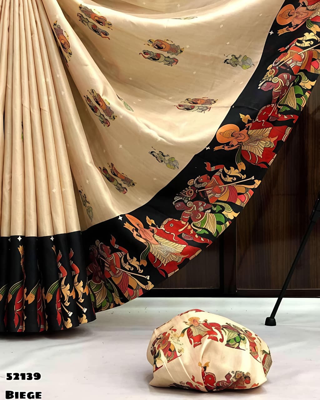 Handloom Tussar Silk Kalamkari Digital Print Saree with Tassel Pallu