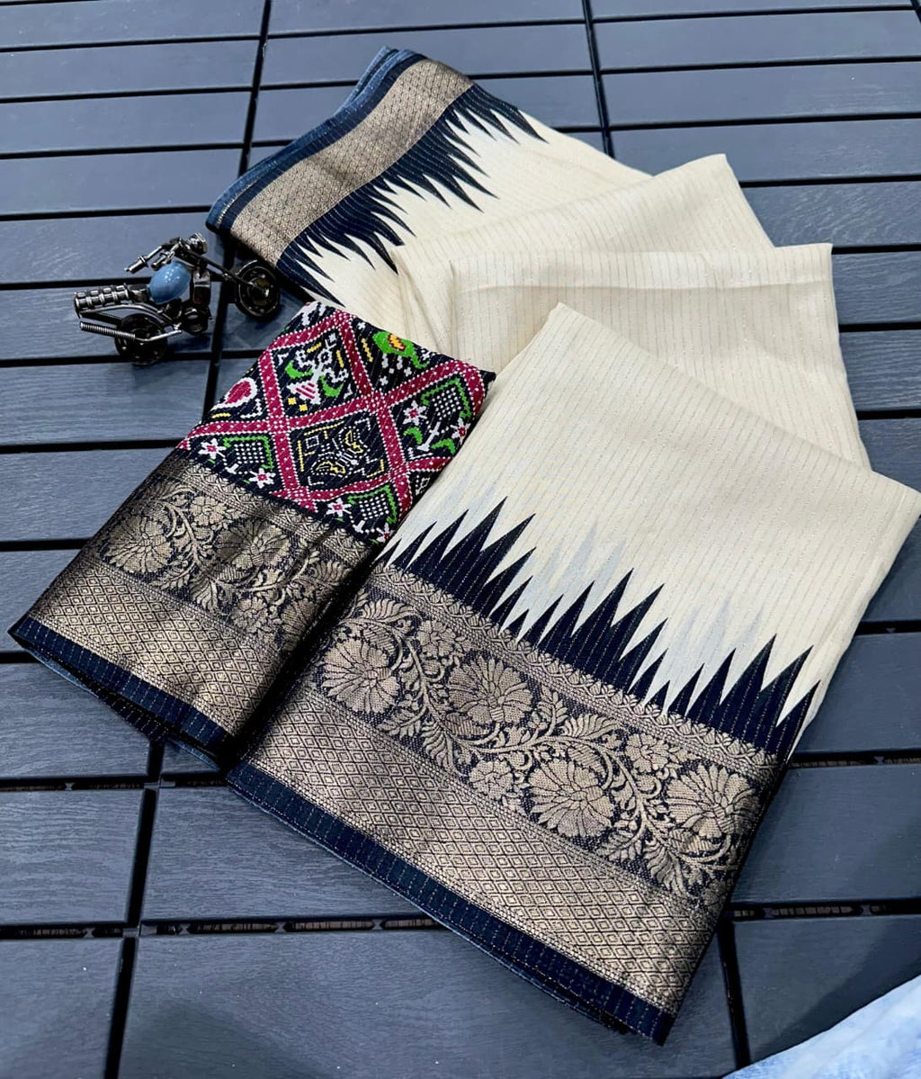 Dola Silk Saree with Jacquard Border & Running Blouse