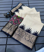 Dola Silk Saree with Jacquard Border & Running Blouse