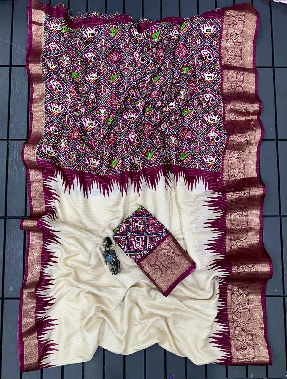 Dola Silk Saree with Jacquard Border & Running Blouse