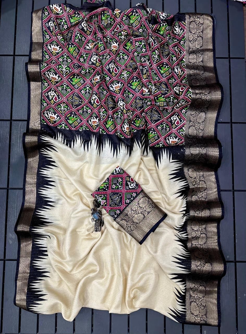 Dola Silk Saree with Jacquard Border & Running Blouse