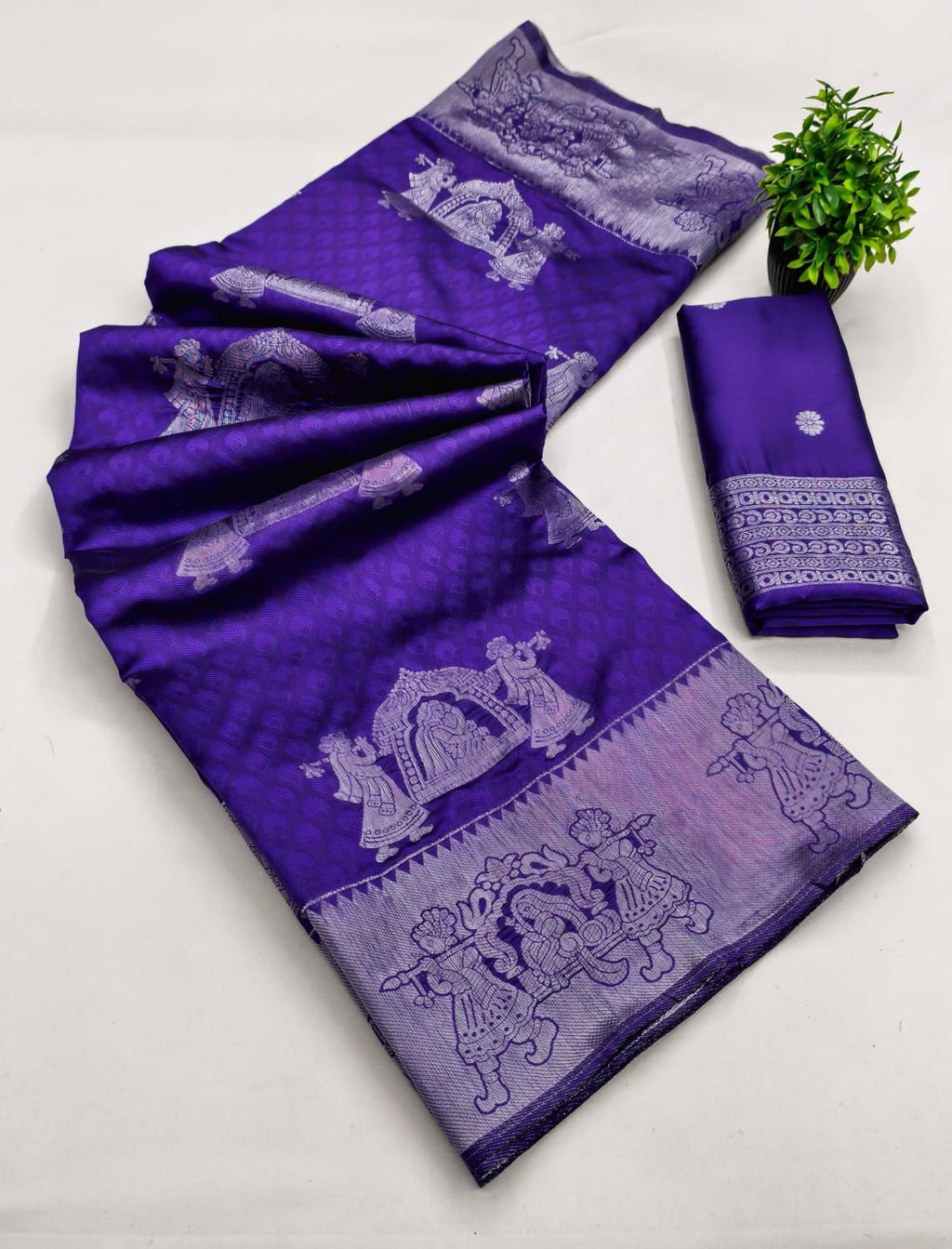 Kubera Elite Meena Fancy Lightweight Silk Saree – Bridal Grandeur with 3D Embossed Design & Silver Jari Elegance