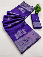 Kubera Elite Meena Fancy Lightweight Silk Saree – Bridal Grandeur with 3D Embossed Design & Silver Jari Elegance