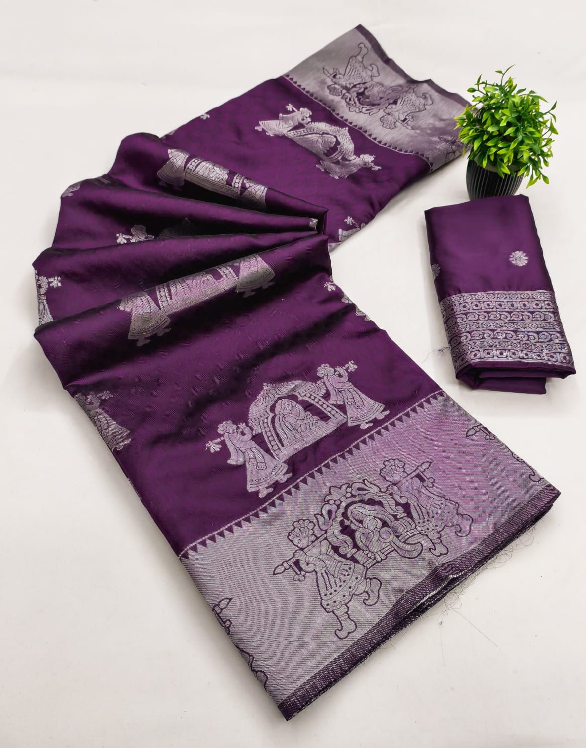 Kubera Elite Meena Fancy Lightweight Silk Saree – Bridal Grandeur with 3D Embossed Design & Silver Jari Elegance