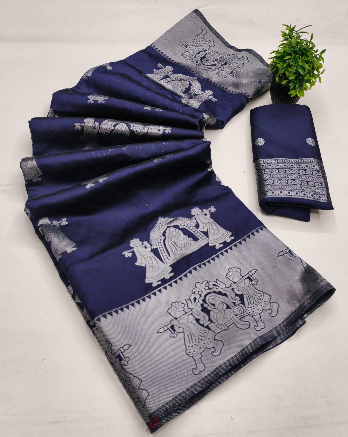 Kubera Elite Meena Fancy Lightweight Silk Saree – Bridal Grandeur with 3D Embossed Design & Silver Jari Elegance