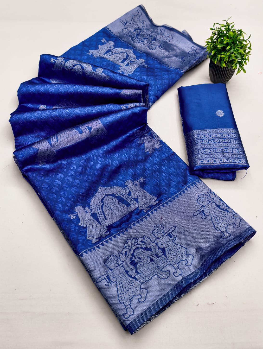 Kubera Elite Meena Fancy Lightweight Silk Saree – Bridal Grandeur with 3D Embossed Design & Silver Jari Elegance