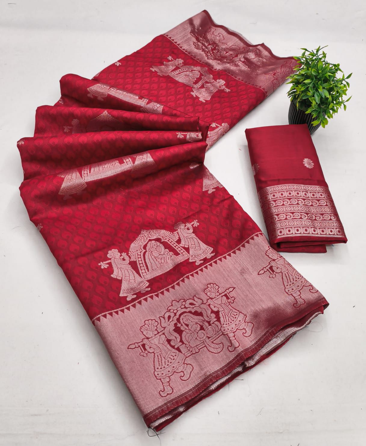 Kubera Elite Meena Fancy Lightweight Silk Saree – Bridal Grandeur with 3D Embossed Design & Silver Jari Elegance