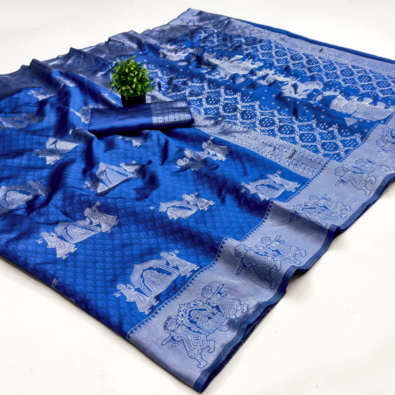 Kubera Elite Meena Fancy Lightweight Silk Saree – Bridal Grandeur with 3D Embossed Design & Silver Jari Elegance