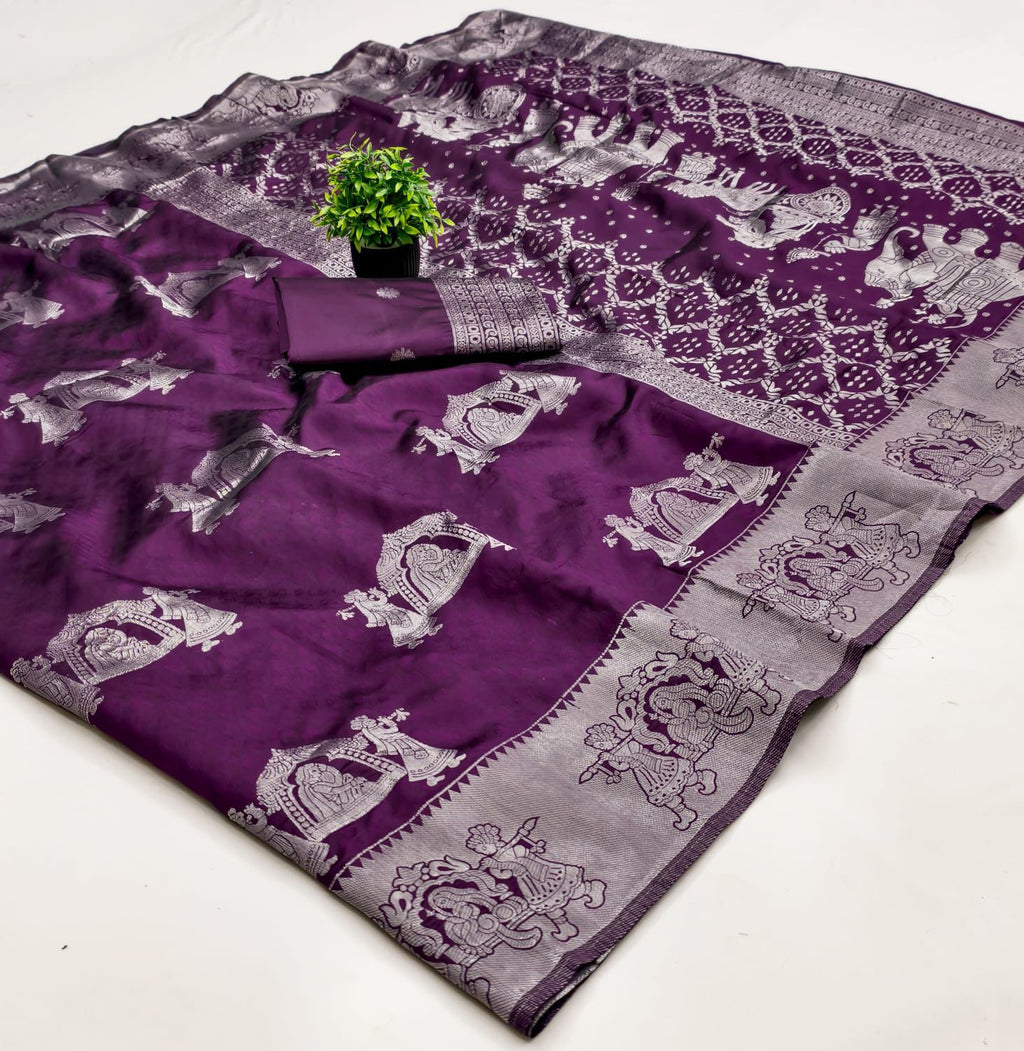 Kubera Elite Meena Fancy Lightweight Silk Saree – Bridal Grandeur with 3D Embossed Design & Silver Jari Elegance