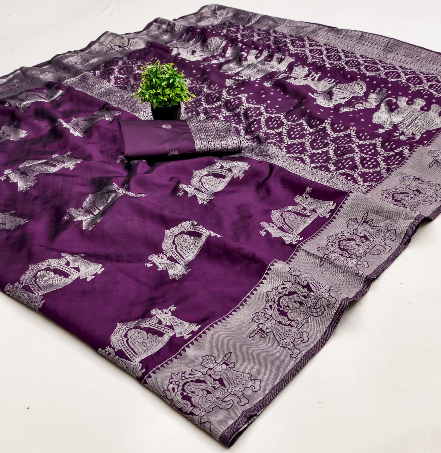 Kubera Elite Meena Fancy Lightweight Silk Saree – Bridal Grandeur with 3D Embossed Design & Silver Jari Elegance