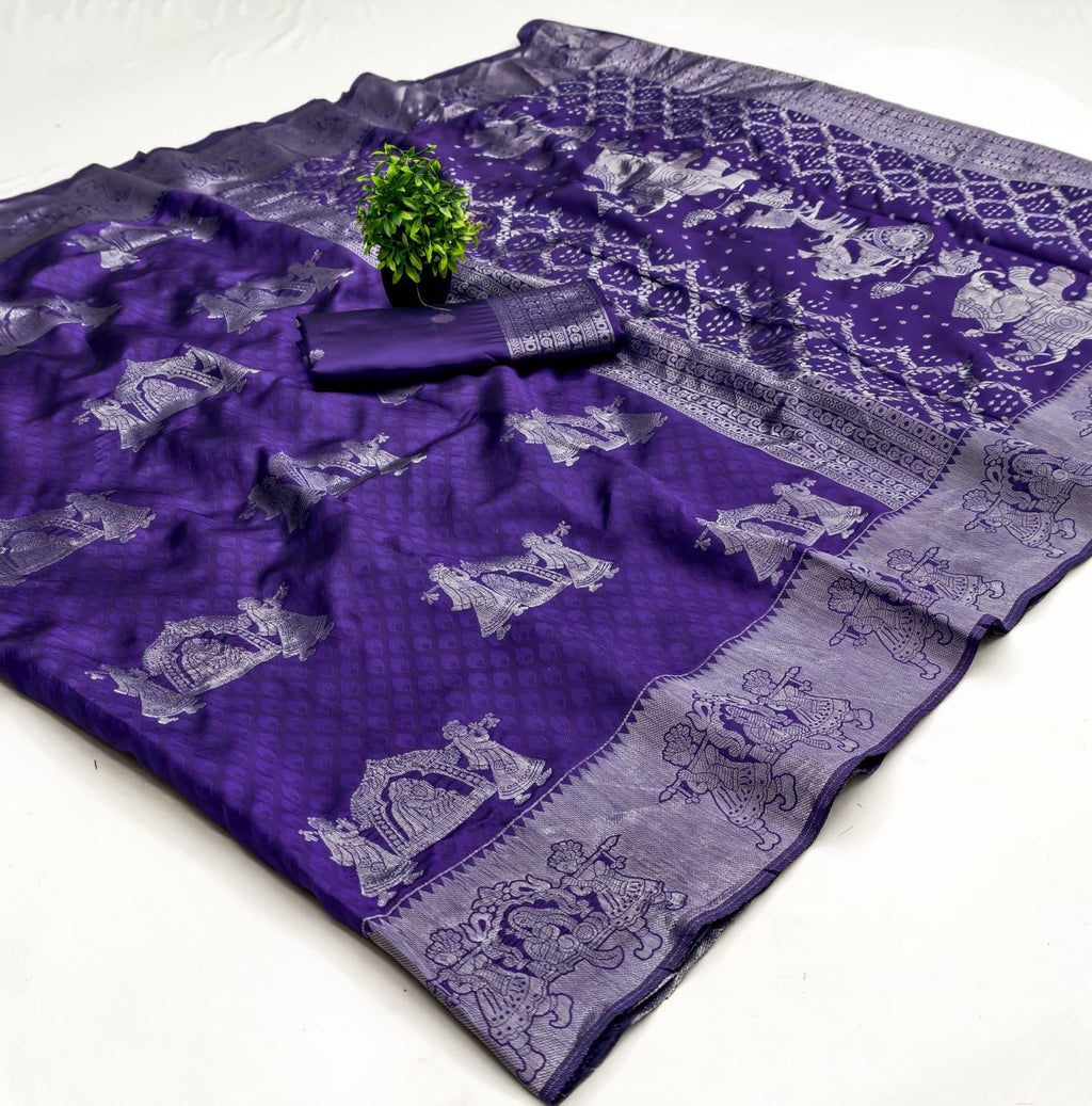 Kubera Elite Meena Fancy Lightweight Silk Saree – Bridal Grandeur with 3D Embossed Design & Silver Jari Elegance