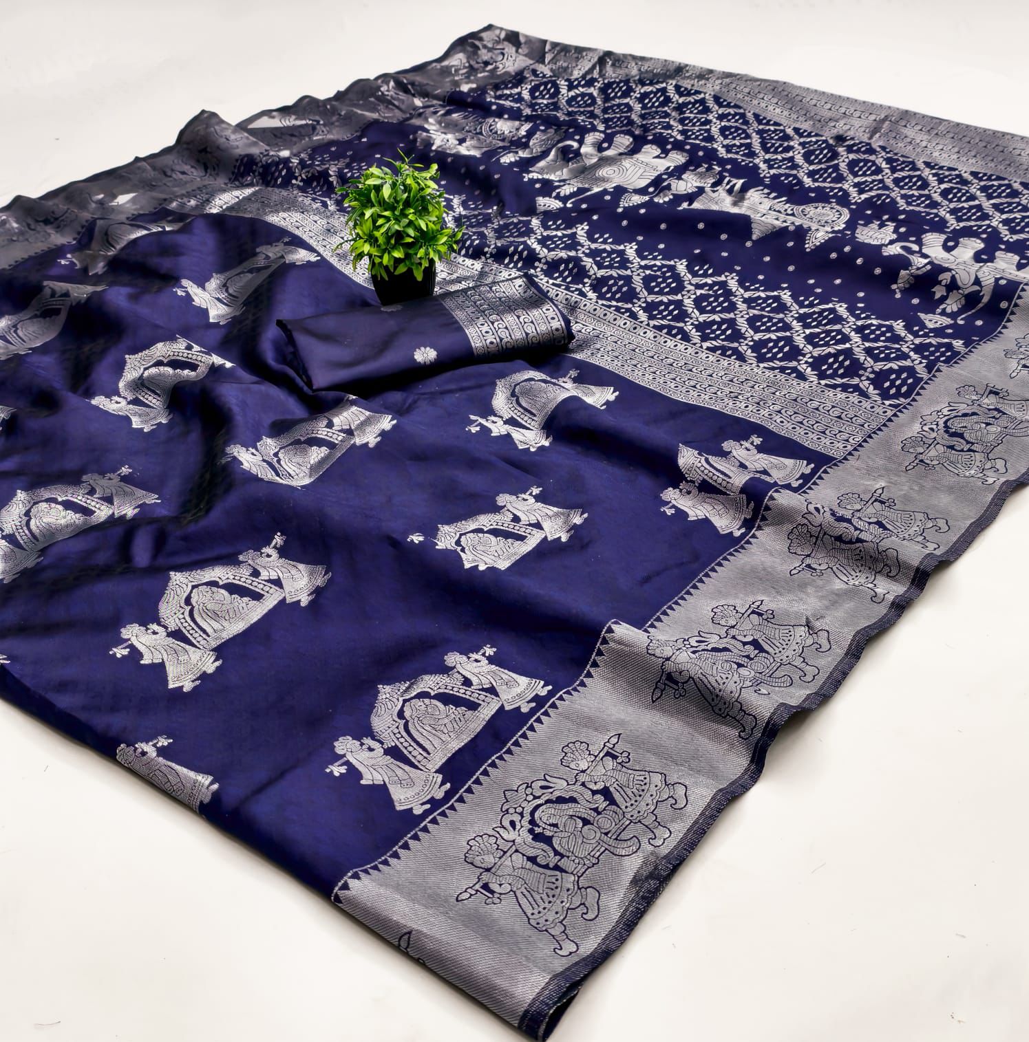 Kubera Elite Meena Fancy Lightweight Silk Saree – Bridal Grandeur with 3D Embossed Design & Silver Jari Elegance