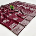 Kubera Elite Meena Fancy Lightweight Silk Saree – Bridal Grandeur with 3D Embossed Design & Silver Jari Elegance