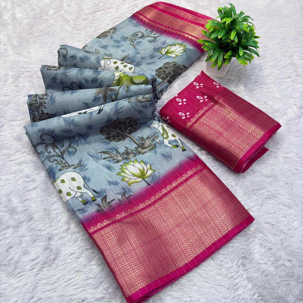 Semi Dola Silk Saree – Elegant Rico Jari Work with Matching Blouse