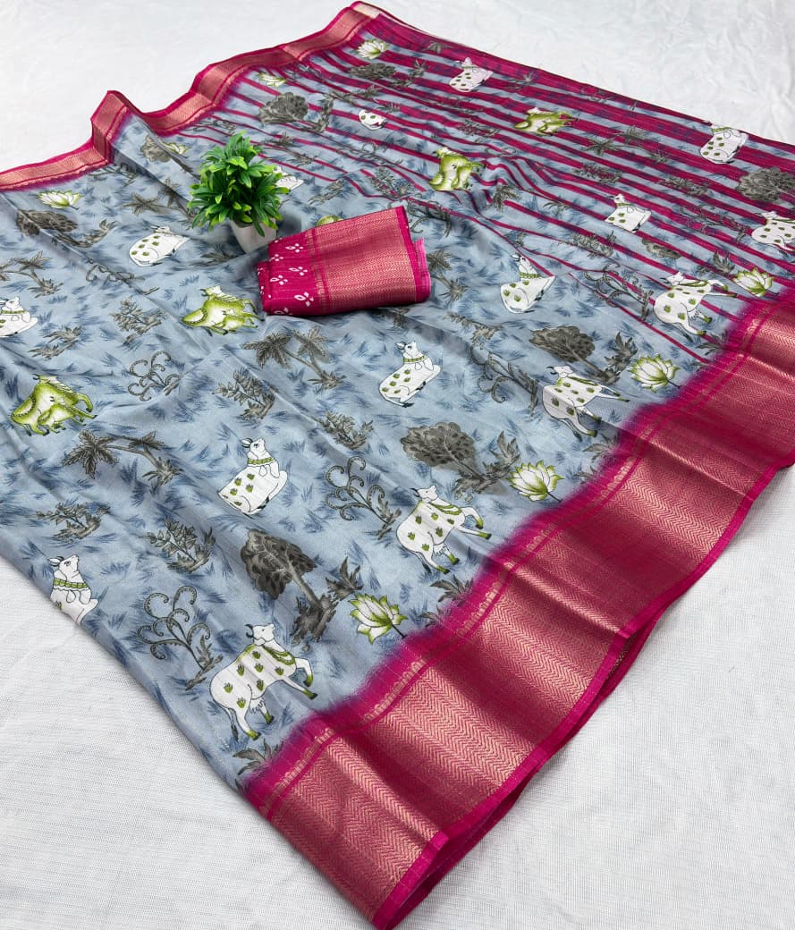 Semi Dola Silk Saree – Elegant Rico Jari Work with Matching Blouse