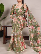 Georgette Weightless Floral Printed Saree – Elegant Pearl Lace Border & Matching Blouse