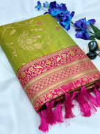 Soft Banarasi Silk Saree – Meenakari Jaal with Gold Zari Border & Rich Pallu