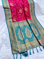 Soft Banarasi Silk Saree – Meenakari Jaal with Gold Zari Border & Rich Pallu