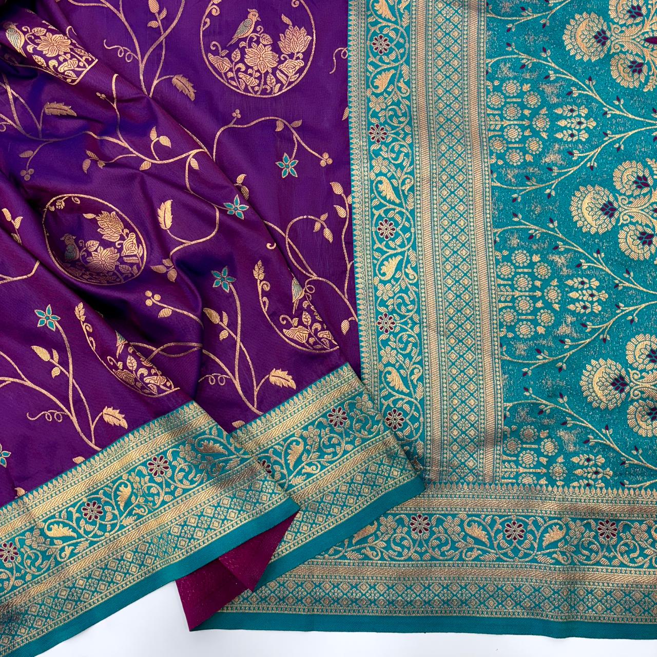 Soft Banarasi Silk Saree – Meenakari Jaal with Gold Zari Border & Rich Pallu