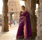 Pure Chinon Silk Saree – Embroidery, Sequence Work & Cutwork Border