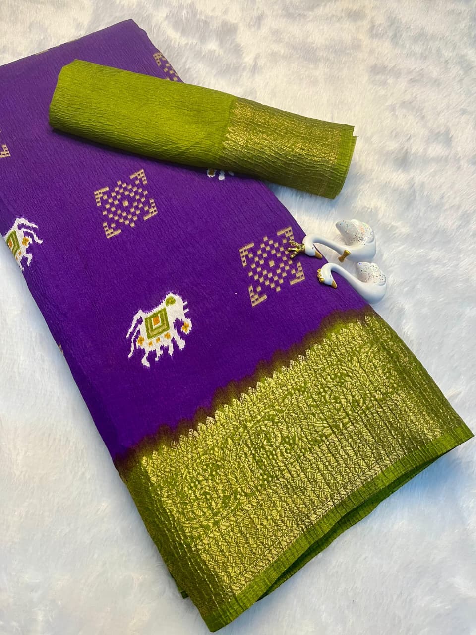 Premium Dola Silk Saree – Soft, Lightweight with Elephant Theme & Contrast Weaving