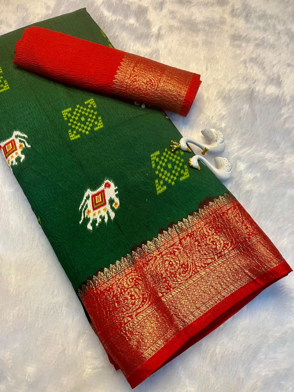 Premium Dola Silk Saree – Soft, Lightweight with Elephant Theme & Contrast Weaving