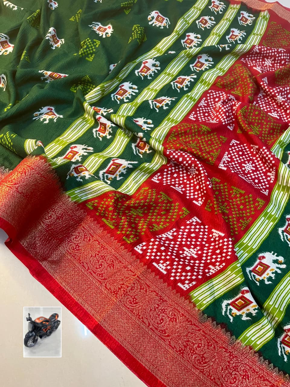 Premium Dola Silk Saree – Soft, Lightweight with Elephant Theme & Contrast Weaving