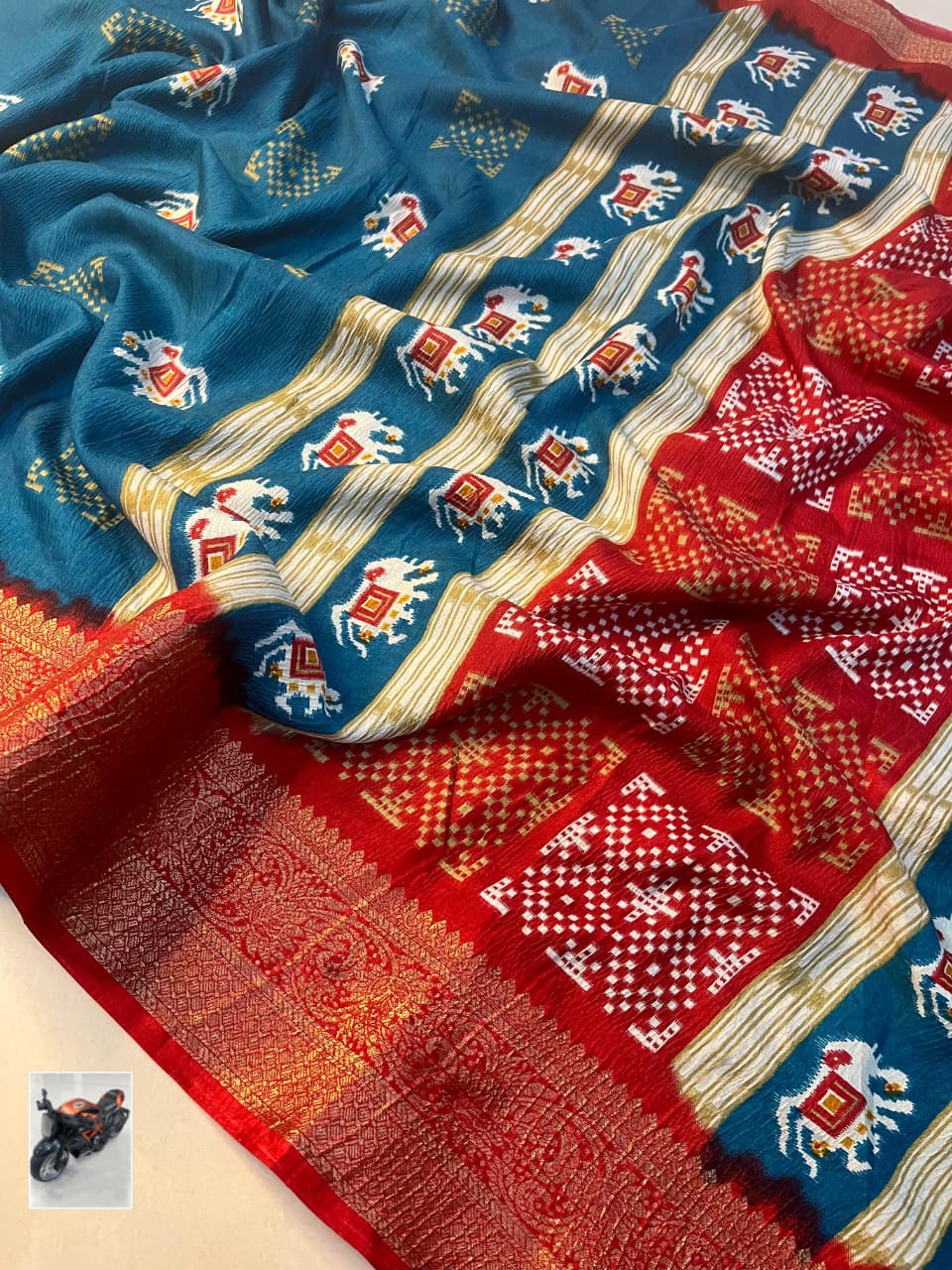 Premium Dola Silk Saree – Soft, Lightweight with Elephant Theme & Contrast Weaving