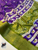 Premium Dola Silk Saree – Soft, Lightweight with Elephant Theme & Contrast Weaving