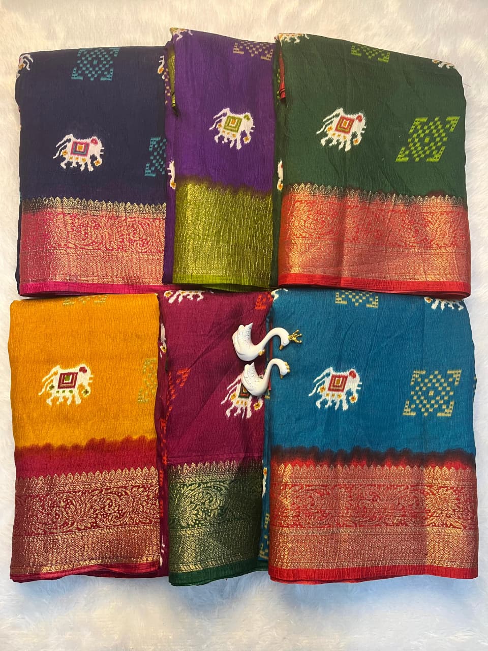 Premium Dola Silk Saree – Soft, Lightweight with Elephant Theme & Contrast Weaving